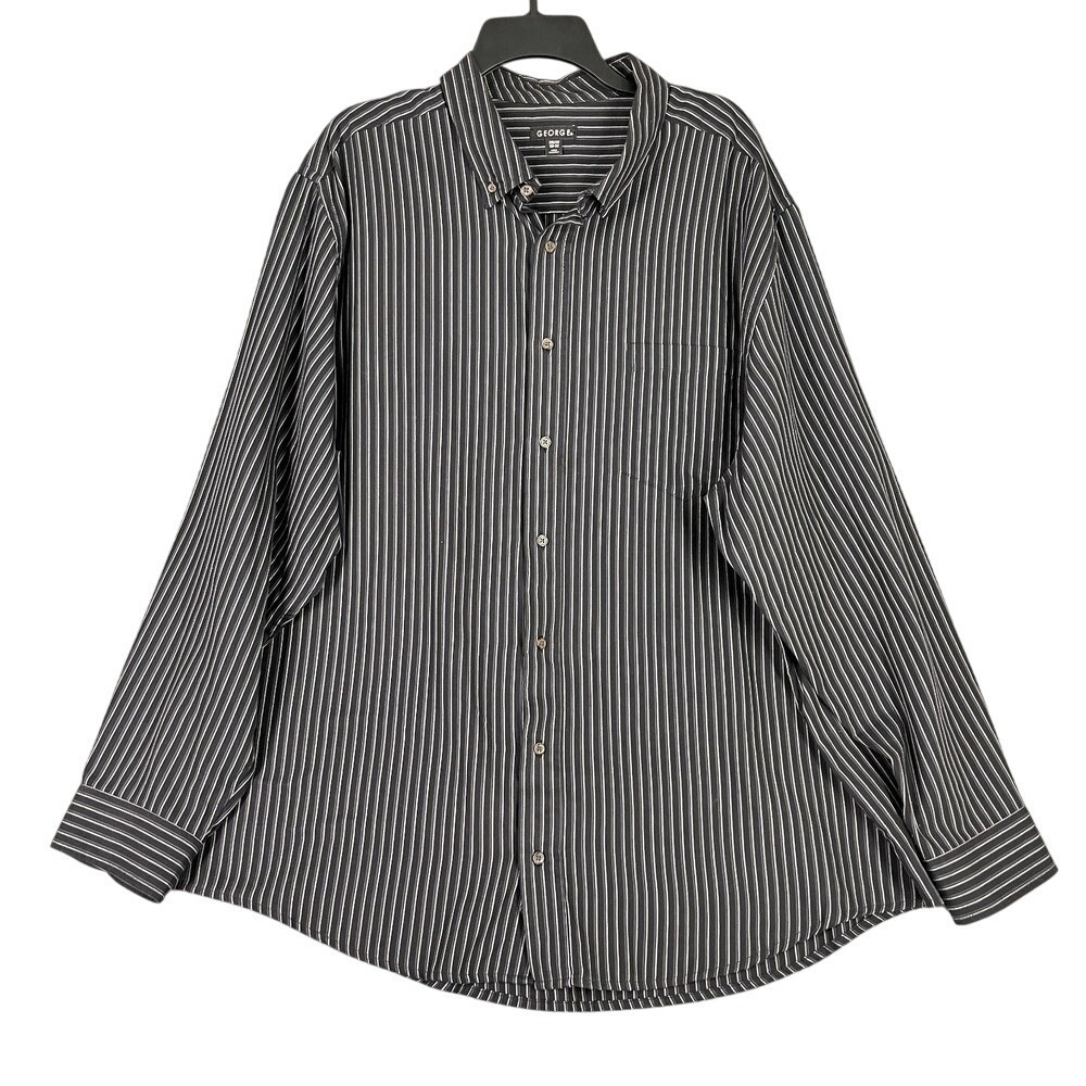 George Dress Shirt Mens 2XL‎ Long Sleeve Black Pinstripe Modern Classic Formal